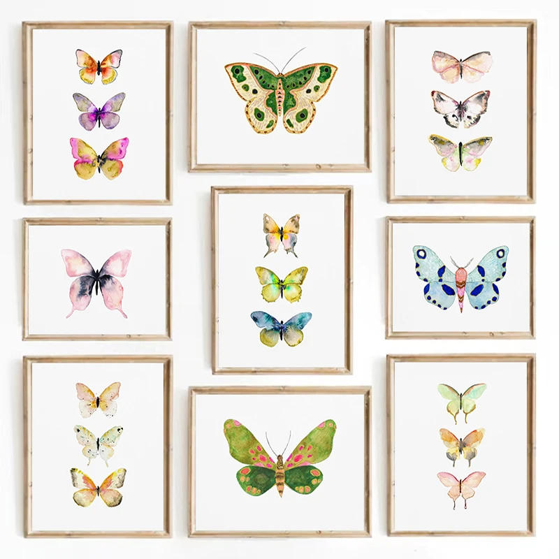 Description Picture 3 of itemWatercolor Bug Butterflies Moths Poster Print Pastel Insect Canvas Painting Nature Wall Art Picture Nursery Kids Room Decor