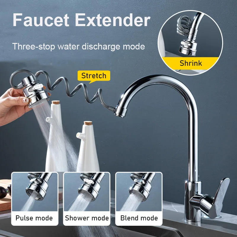 Description Picture 4 of itemUniversal Faucet Extender Adapter Splash Filter Stretchable Nozzle 3 Modes Kitchen Washbasin Faucet Bubbler