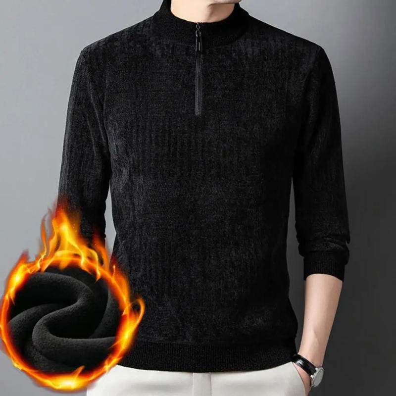 Description Picture 5 of itemMen Fleece-lined Sweater Cozy Men's Winter Sweaters Stylish Half Zipper Knitwear with Fleece Lining for Warmth Slim Fit Jumper