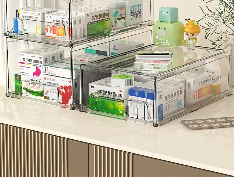 Description Picture 3 of itemMedicine Box Drawer Home Light Luxury Transparent Acrylic Multi layered Stackable Dust Proof Large Capacity Desktop Storage Box