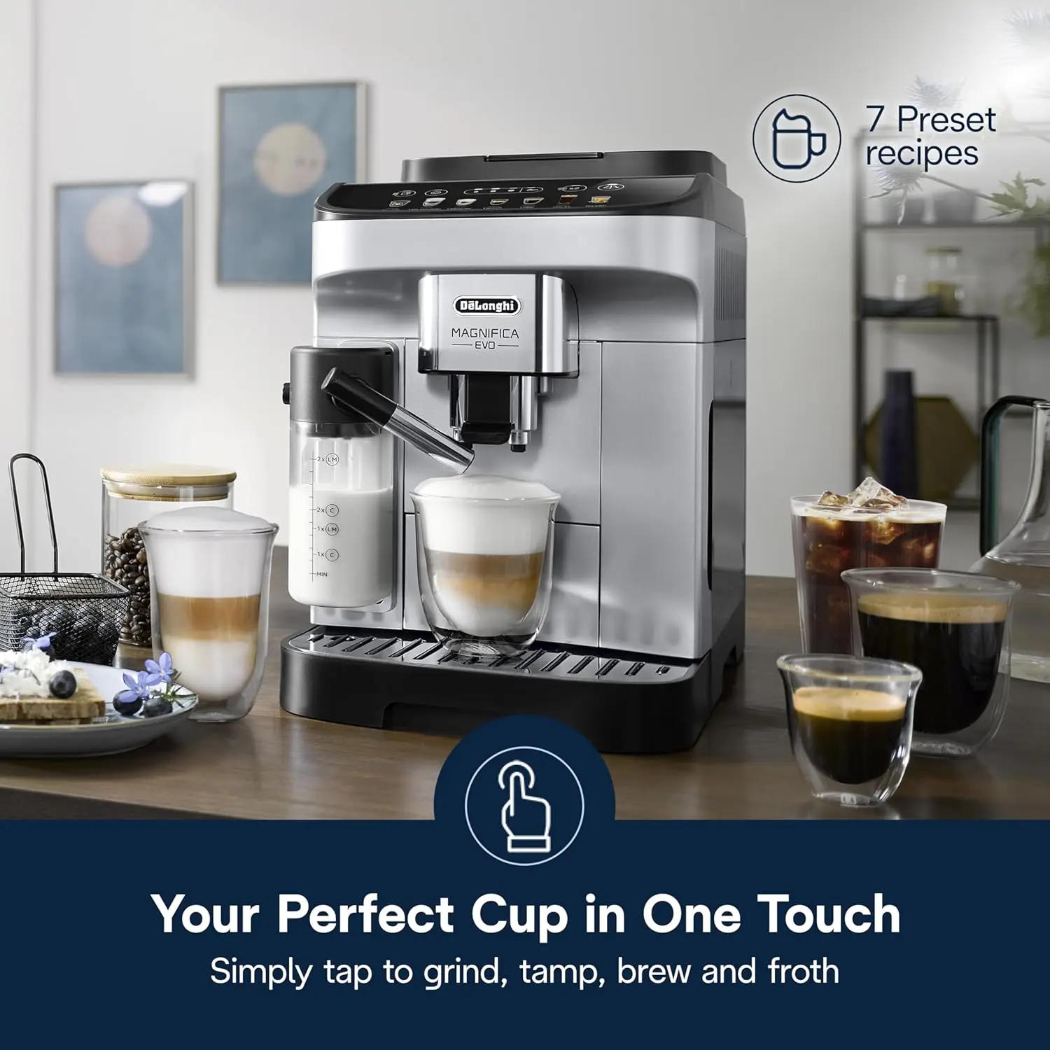Description Picture 3 of itemDe'Longhi Magnifica Evo Automatic Espresso & Coffee Machine with Automatic Milk Frother for Latte, Cappuccino, Iced Coffee