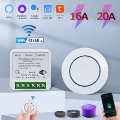 Tuya WiFi Smart Switch 100-240V 16A 20A 433Mhz Receiver Wireless Remote Control Mini Round Panel Switch Work Alexa Google Home