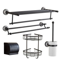 Black Bathroom Accessories Brass Toilet Paper Holder Luxury Towel Bar China Style Ceramics Hardware Kit Bath Accessories Set