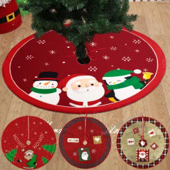 90cm Christmas Tree Skirt Red Christmas Tree Foot Cover Santa Claus Snowflake Tree Carpet Foot Mat Printed Tree Bottom Decor