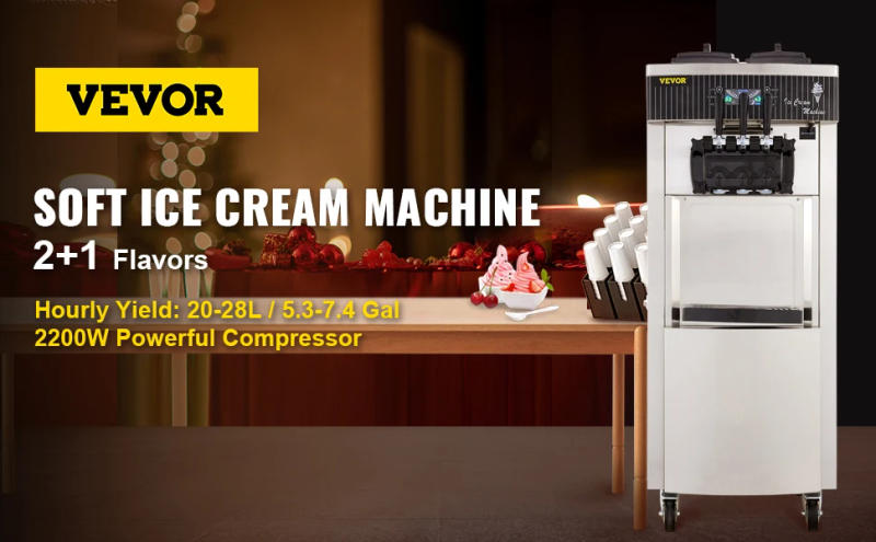 Description Picture 3 of itemVEVOR Commercial Soft Ice Cream Machine 2200W 20-28L/H Ice Cream Maker Double 6L Hoppers Ice Cream Making Machine YKF-8228H