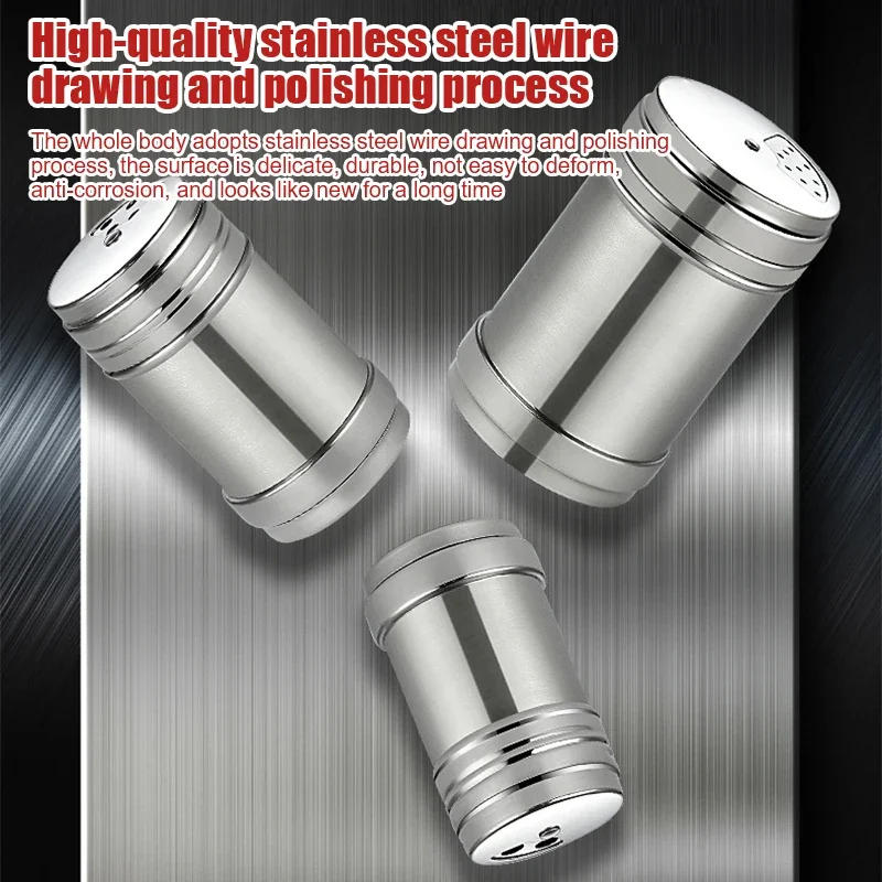 Description Picture 3 of itemStainless Steel Spice Jar Rotating Cover Barbecue Salt Sugar Bottle Shaker Pepper Seasoning Can Home Kitchen Seasoning Tools