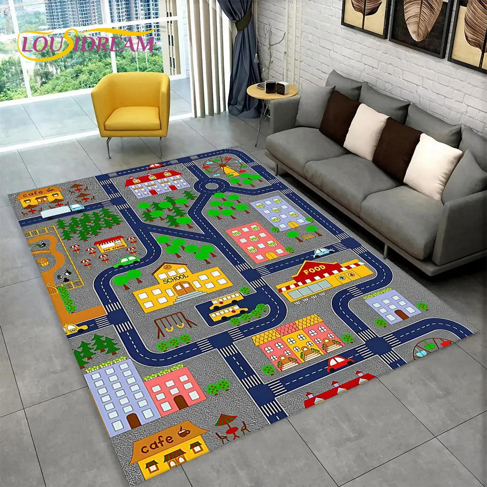 Description Picture 2 of itemChild Playmat Highway City Traffic Playroom Area Rug Large,Carpet Rug for Living Room Bedroom Decor,Kids Play Non-slip Floor Mat