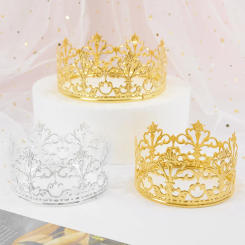 1PC Tiara Gold Silver Crown Cake Topper Decoration Elegant Wedding Party Princess Birthday Baking Dessert Decorative Supplies 7z