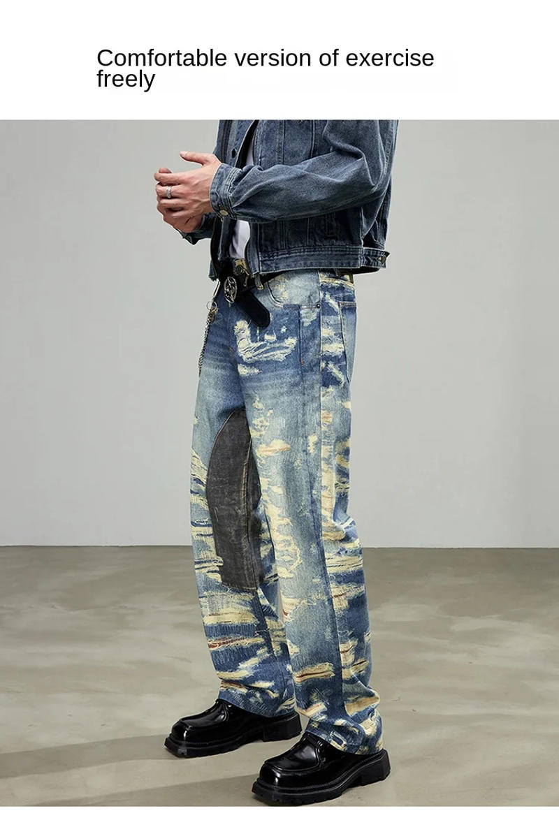 Description Picture 5 of item2024New American Retro Nostalgic Jeans Men's Spring Fashion Brand Loose Street Personalized Hip Hop Straight Wide-Leg Pants