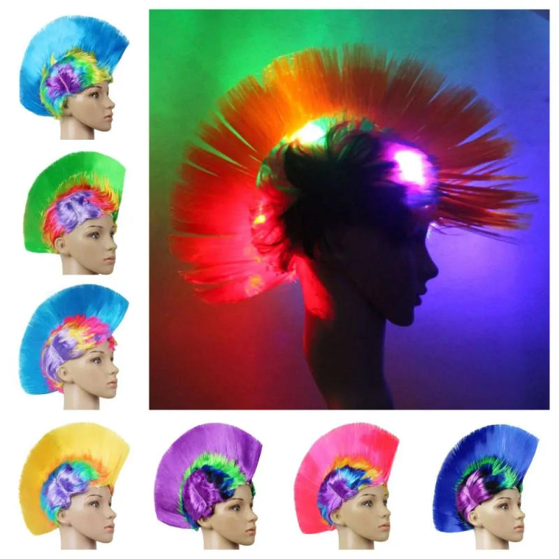Description Picture 2 of itemLuminous Funny Cockscomb Bar LED Colored Rainbow Punk Wig Invisible Disco Mohawk Wig Night Party