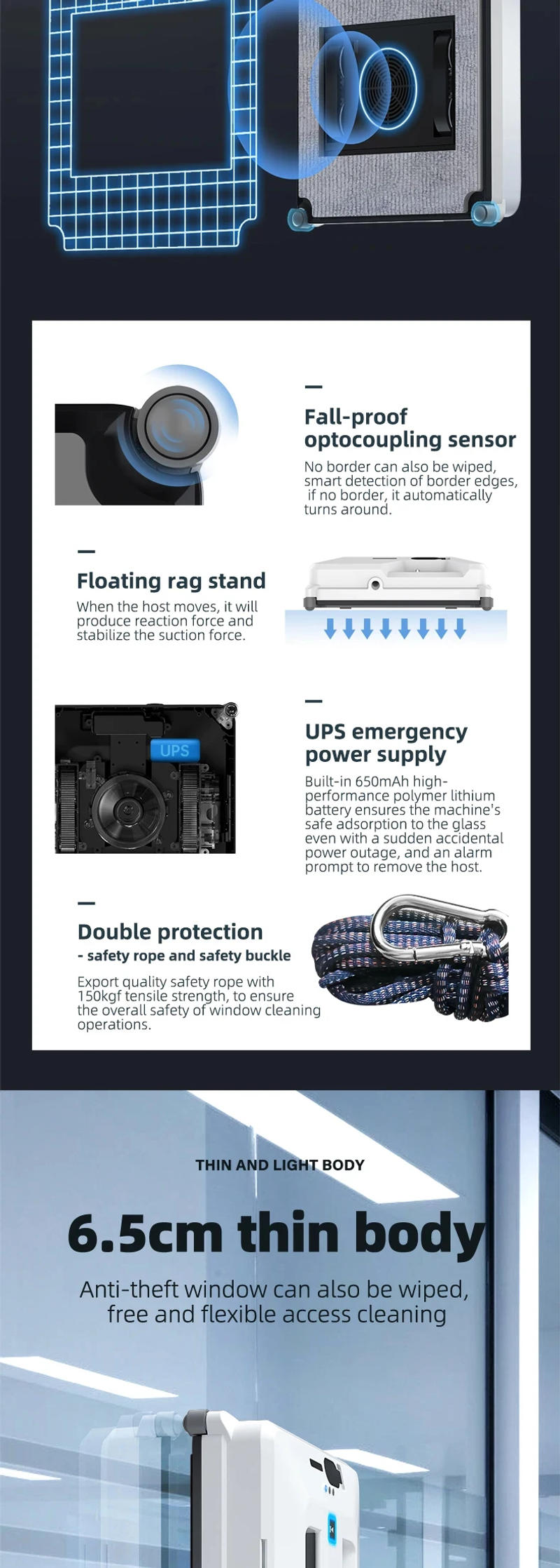 Description Picture 6 of itemRobotic Window Cleaner Dual Water Spray,High Vacuum Suction Electric Window Washing Machine Smart Home Wall Glass Cleaning Robot