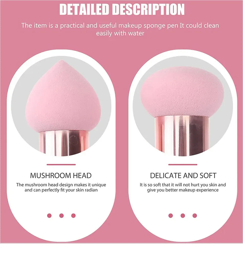 Description Picture 2 of item3pcs Women Foundation Powder Cosmetic Puff Mushroom Head Face Concealer Blender Makeup Brushes with Smooth Handle Beauty Tools