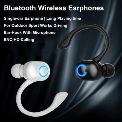 Single Bluetooth Wireless Earphones Ear-hook In-ear Headphone Outdoor Sport Works Driving Bluetooth Headset For All Smartphones