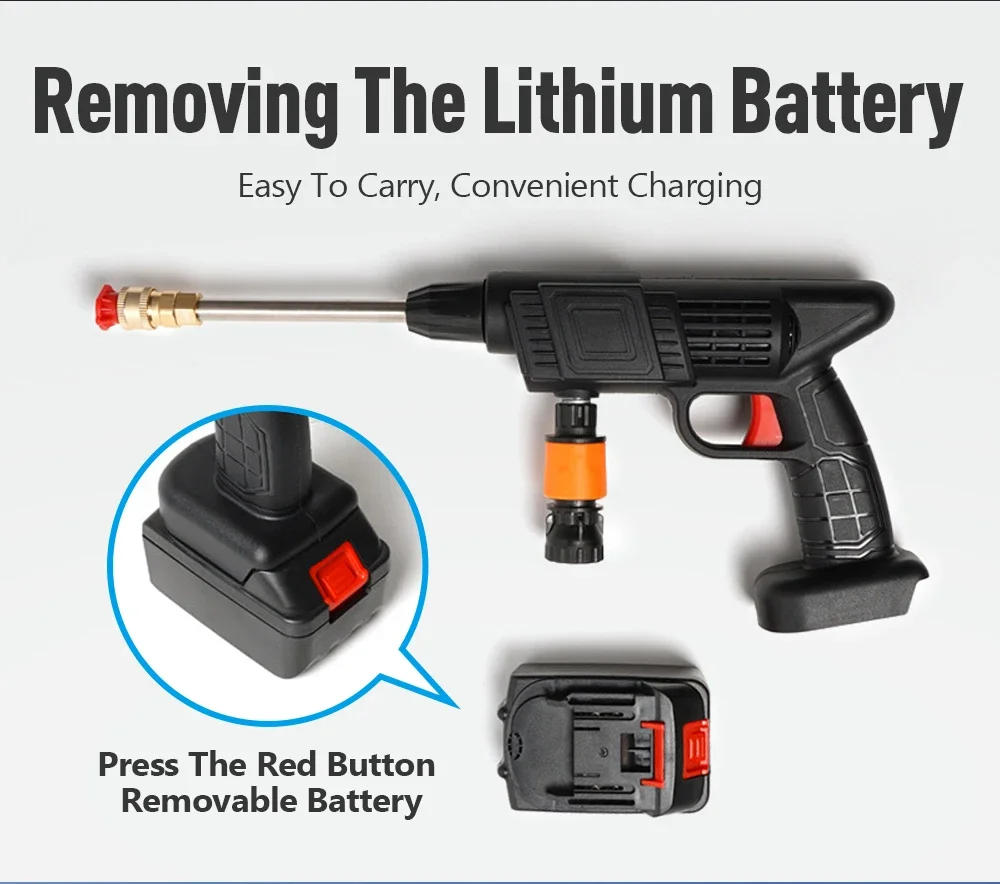 Description Picture 6 of itemPortable High Pressure Washer 30Bar Water Gun Household Lithium Battery Wireless Garden Spray Cleaner Pump Washing Machine