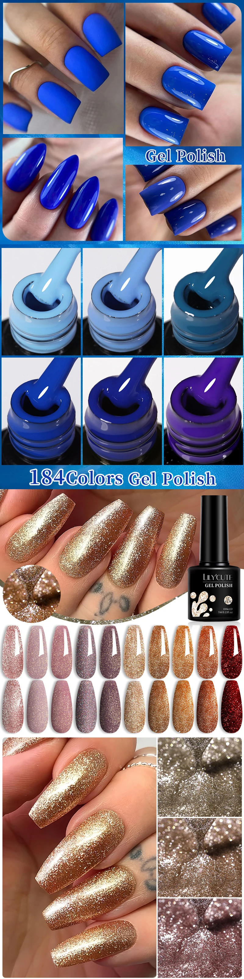 Description Picture 3 of itemLILYCUTE 7ml Sparkling Glitter Gel Nail Polish 184 Trendy Autumn Colors Long Lasting For Manicure Soak Off Nail Art Gel Varnish