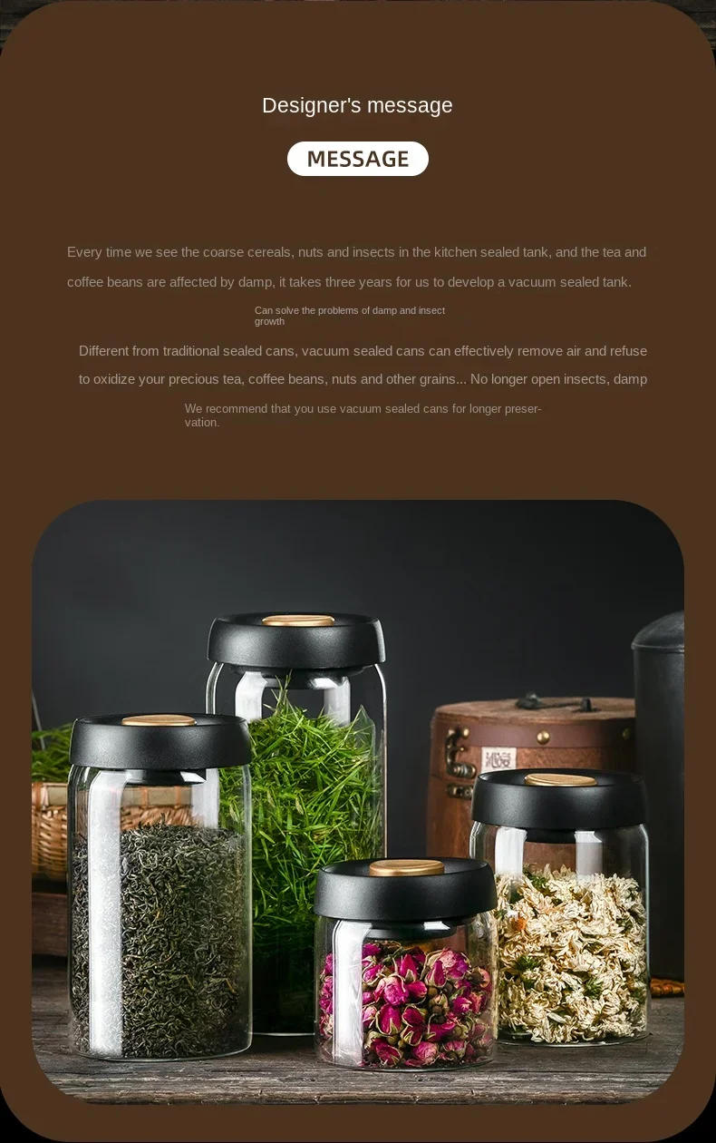 Description Picture 2 of itemGlass Jar Airtight Canister Food Container Tea Vacuum Sealed Coffee Beans Storage Bottles Creative Home Kitchen Jar Glass Tanks