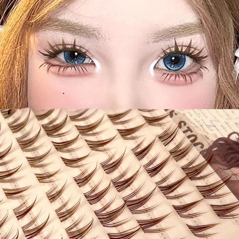 Description Picture 3 of item10 Rows Sunflower False Eyelashes Brown Natural Segmented Single Cluster Lashes Butterfly Series Girl Comic Eyelash