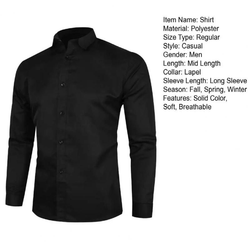 Description Picture 5 of itemLong-sleeved Shirt Formal Business Style Men's Cardigan with Lapel Collar Slim Fit Design for Fall Spring Season Soft Breathable
