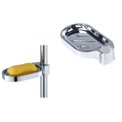 ABS Chrome Clip-on Soap Tray Box 22-25mm Adjustable Shower Rail Slide Bar Soap Dish Plates Bathroom Shower Supply Accessories
