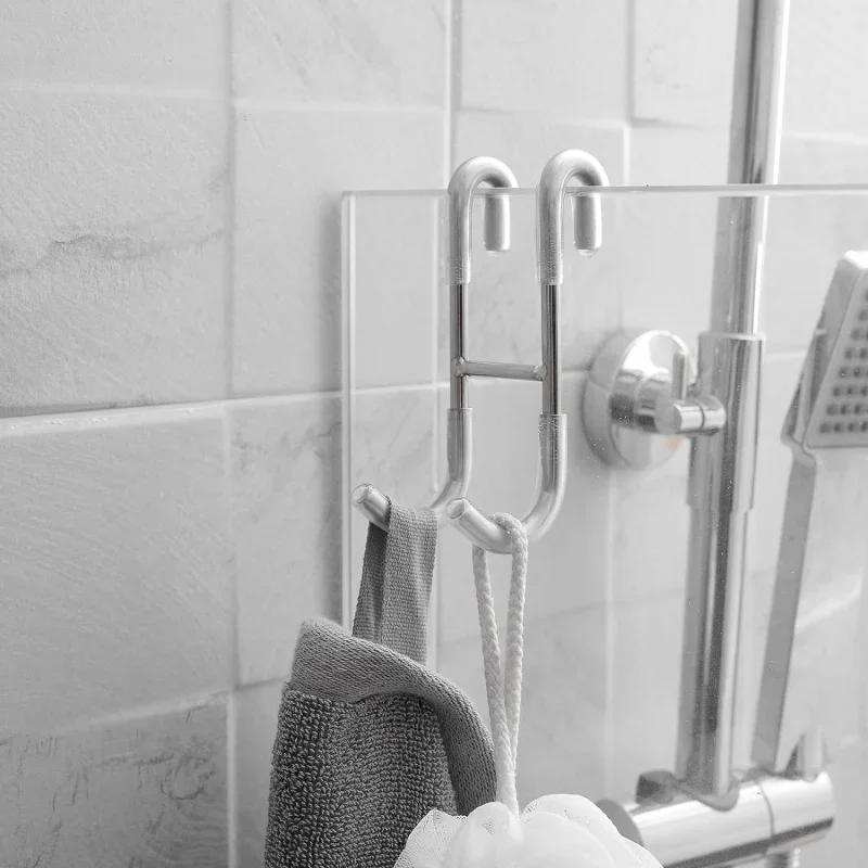 Description Picture 3 of itemS-Shape Bathrobe Hanger Holder Hooks Stainless Steel Over Glass Door Shower Towel Rack Shower Door Back Hook Bathroom Accessorie