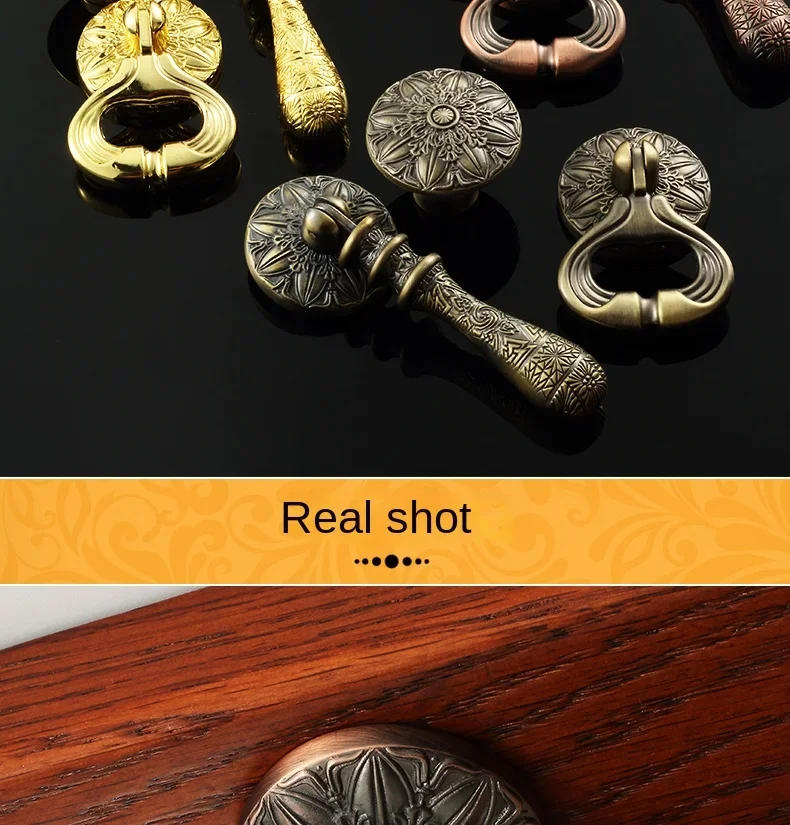 Description Picture 3 of itemEuropean Style Retro Kitchen Cabinet Drawer Handle Solid Wood Wardrobe Door Handle Single Hole Gold Light Luxury Hardware
