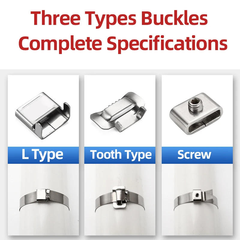 Description Picture 2 of item100PCS 6.4/10/12/16/19mm Stainless Steel Cable Ties Self-Locking Pipe Clip Buckle Connector Tube Packing Industrial Pipeline