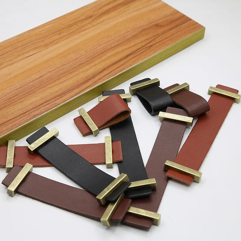 Description Picture 6 of itemNordic Children's Cabinet Drawer Leather Handle Brass Pull Kitchen Wardrobe Copper Knobs Artificial Leather Furniture Hardware