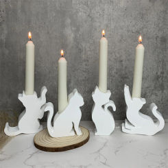 Cute Cat Shape Candle Holder Crystal Epoxy Resin Mold Cat Candlestick Silicone Mold Crafts Plaster Cement Ornament Home Decor