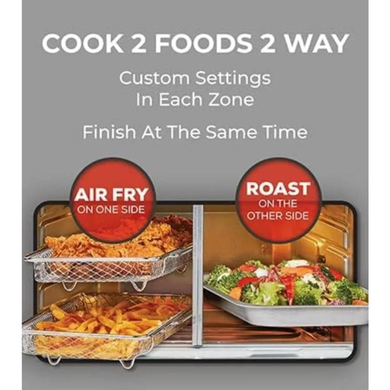 Description Picture 6 of itemDual Zone 360 Air Fryer Oven Combo with French Door, 25 QT Extra Large Family Size Meals to Cook Two Foods in Two Different