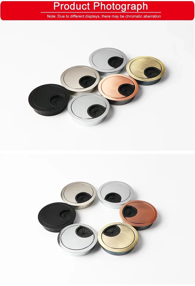 Description Picture 6 of itemZinc Alloy Desktop Wire Hole Cover Base Computer Grommet Table Cable Outlet Port Surface Line Box Furniture Hardware
