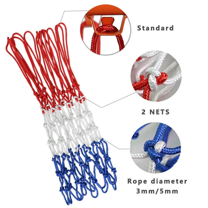 Description Picture 6 of item1/2/3PCS Standard Basketball Net Red+White+Blue Tri-Color Basketball Hoop Net Powered Basketball Hoop Basket Rim Net