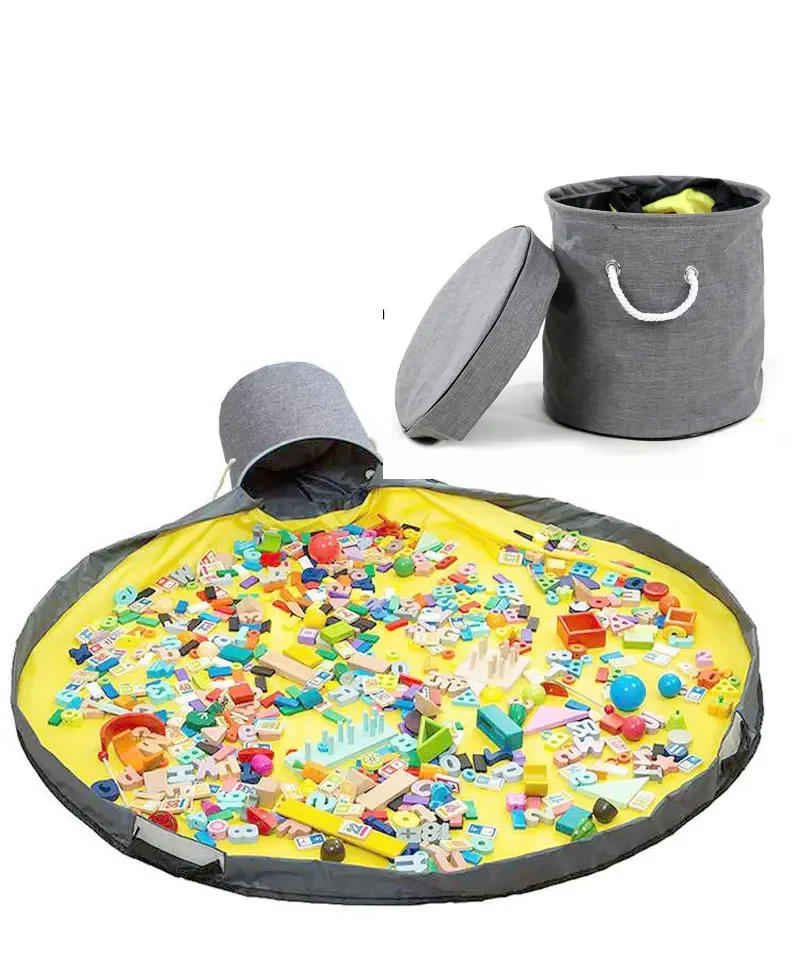 Description Picture 3 of itemFoldable Toy Storage Bag Baby Kids Play Mat Oversized Cleanup Organizer Building Blocks Toys Container Pouch Home Laundry Basket