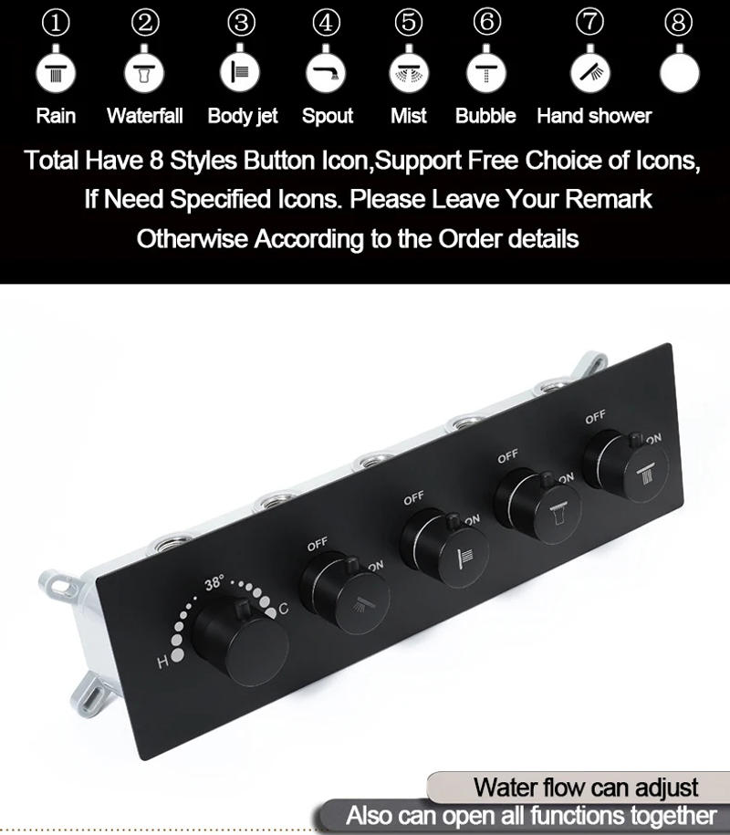 Description Picture 3 of itemBathroom Brass Shower Faucets Concealed Shower Mixer Tap Black Wall Valves Thermostatic Shower Controller Bath Accessories