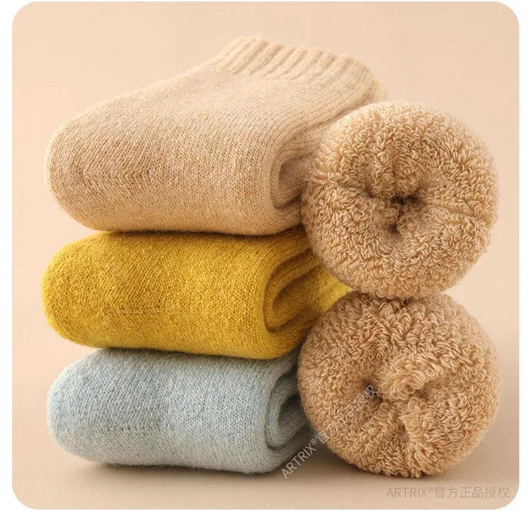 Description Picture 3 of itemBaby Wool Cashmere Sock for Baby Boy Girl Solid Color Warm Thicken Fleece Calf Furry Kid Sock for 0-6 Year Children Baby Stuff