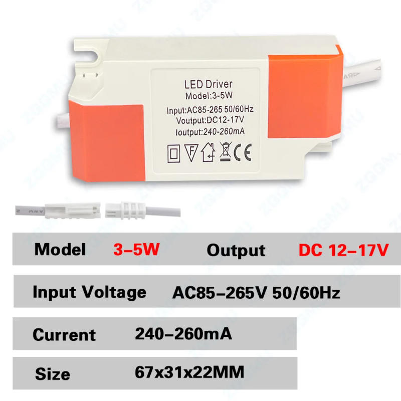 Description Picture 5 of itemLED Driver 1-3W 4-7W 8-12W 12-18W 18-24W Adapter Transformer AC85V-265V Plastic Case Power Supply 240-260mA for Panel Light