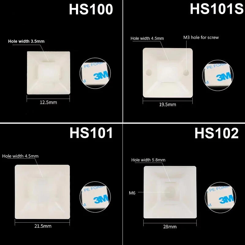 Description Picture 3 of item50pcs Strong Glue Glue Self Adhesive Cable Tie Base Black White Zip Tie Car Cable Wire Removable Wall Holder Mount Clip