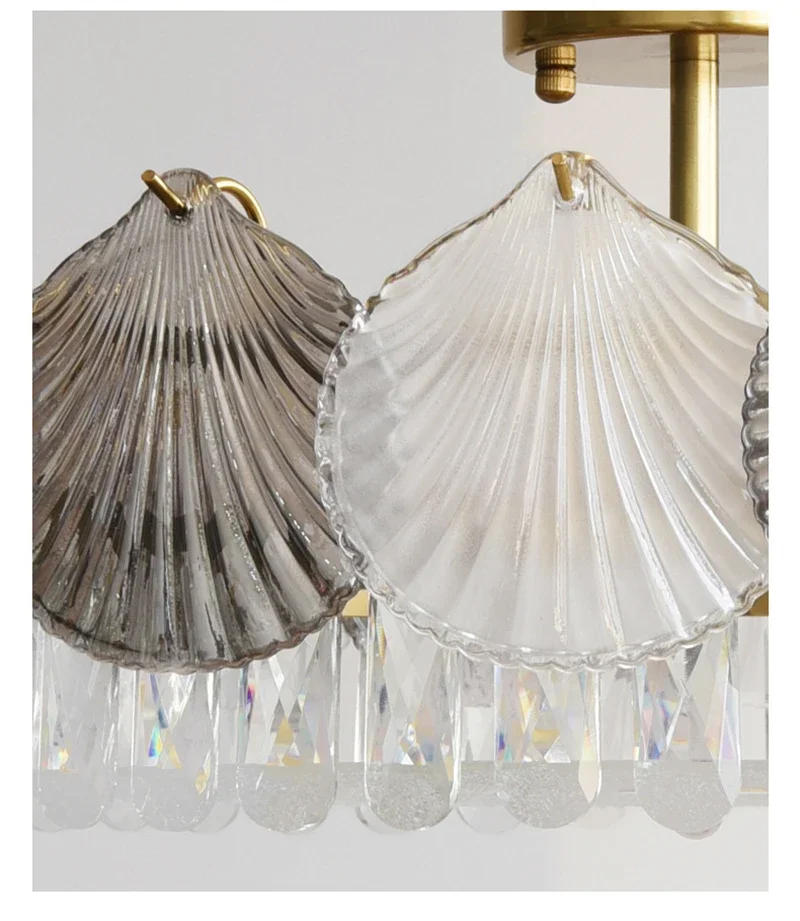 Description Picture 3 of itemShell Crystal French Modern Design Creative LED Ceiling Chandelier for Living Room Bedroom Restaurant Light Fixture Iron