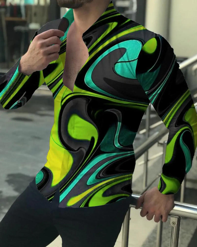 Description Picture 5 of itemMens Prom Fashion Luxury Cardigan Plus Size Social Men Lapel Button Down Shirt Casual Print Long Sleeve Top Gold Purple Blue