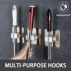 Bathroom Multi-Purpose Hooks Mop Organizer Holder Rack Punch-free Brush Broom Hanger Strong Hook Kitchen Storage Hanging Rack