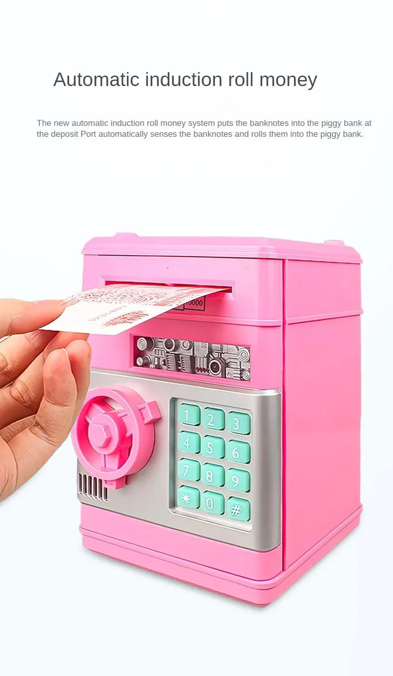Description Picture 3 of itemElectronic Piggy Bank Automatic Mini Safe Coins Cash Saving Money Box Password Counter Code Key Lock Coin Bank ATM Child Gift