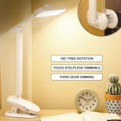 360° Foldable Clip Table Lamp USB RechargeableBedside Eye Care Reading Light 3 Colors Dimmable Book Night Light Children Student