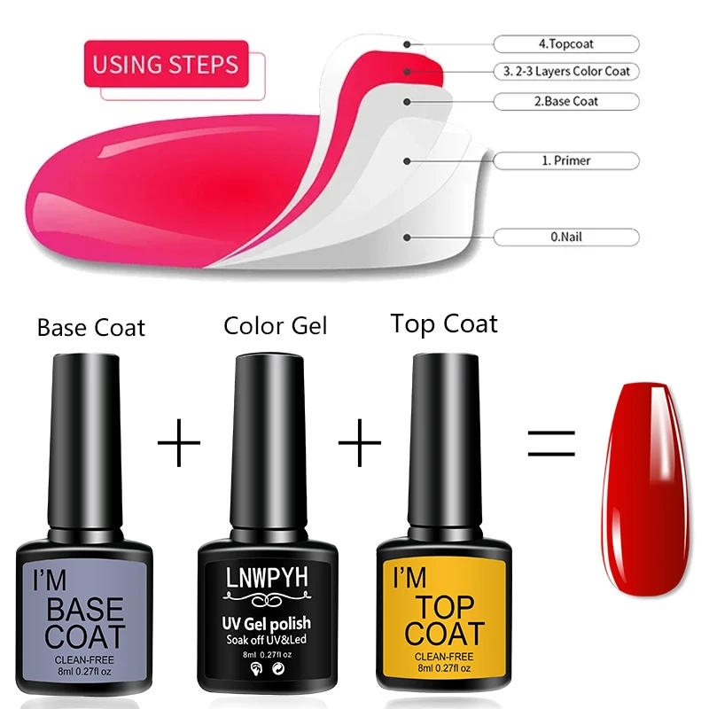 Description Picture 4 of itemNail Art Kit With 4 Pcs/Set Base Coat And Top Coat LED Light Curing Quick-drying Transparent Glossy Mirror Lasting Nail Art Gel