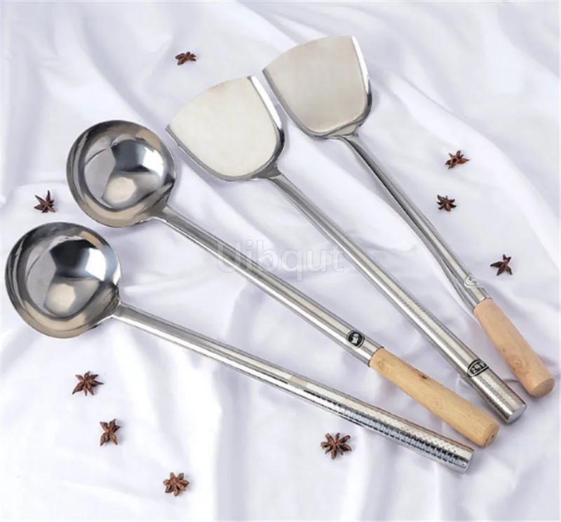 Description Picture 6 of itembig long spatula shovel chef cooking cocina utensilios blade Kitchen Utensil Wooden Handle Stainless Steel Turner Soup Spoon wok