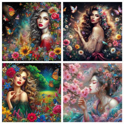 DIY Diamond Painting 2024 New Beautiful Woman and Flower Embroidery Full Diamond Mosaic Portrait Cross Stitch