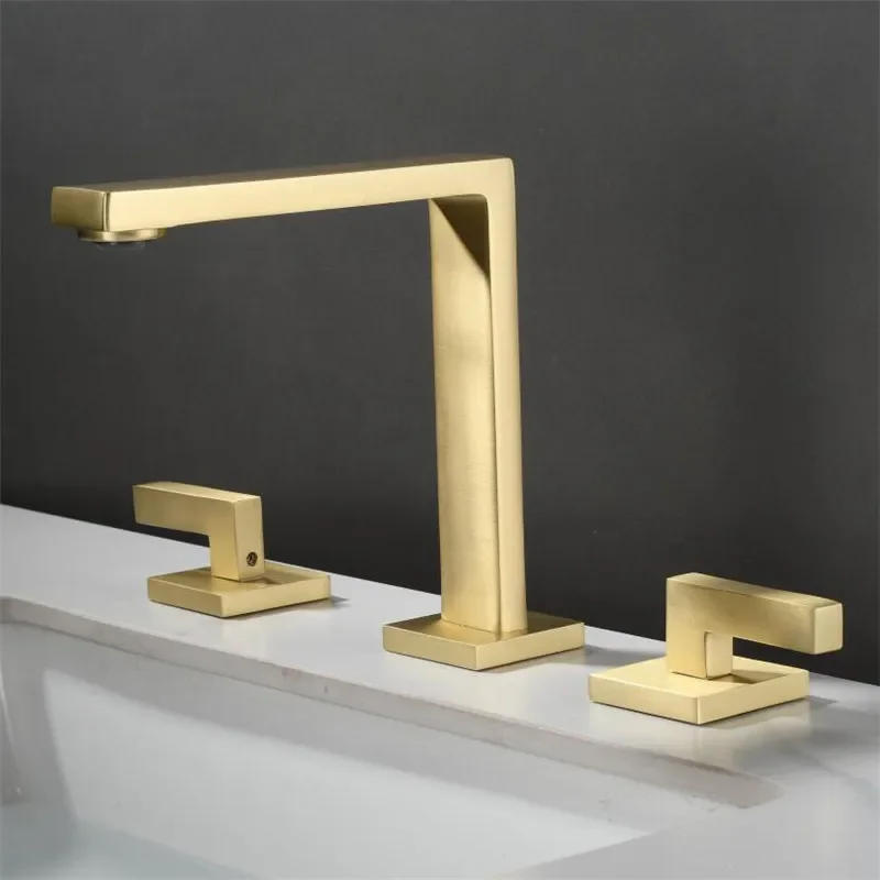 Description Picture 2 of itemBlack Basin Faucet Total Brass Brushed Gold Bathroom Antique Sink Faucets 3 Hole Hot And Cold Waterfall Faucet Water Tap