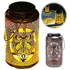 Owl Solar Lantern IP65 Waterproof Owl Hollowed-Out Metal Decor Lantern Owl Solar Pathway Lights for Patio Yard Pathway Landscape