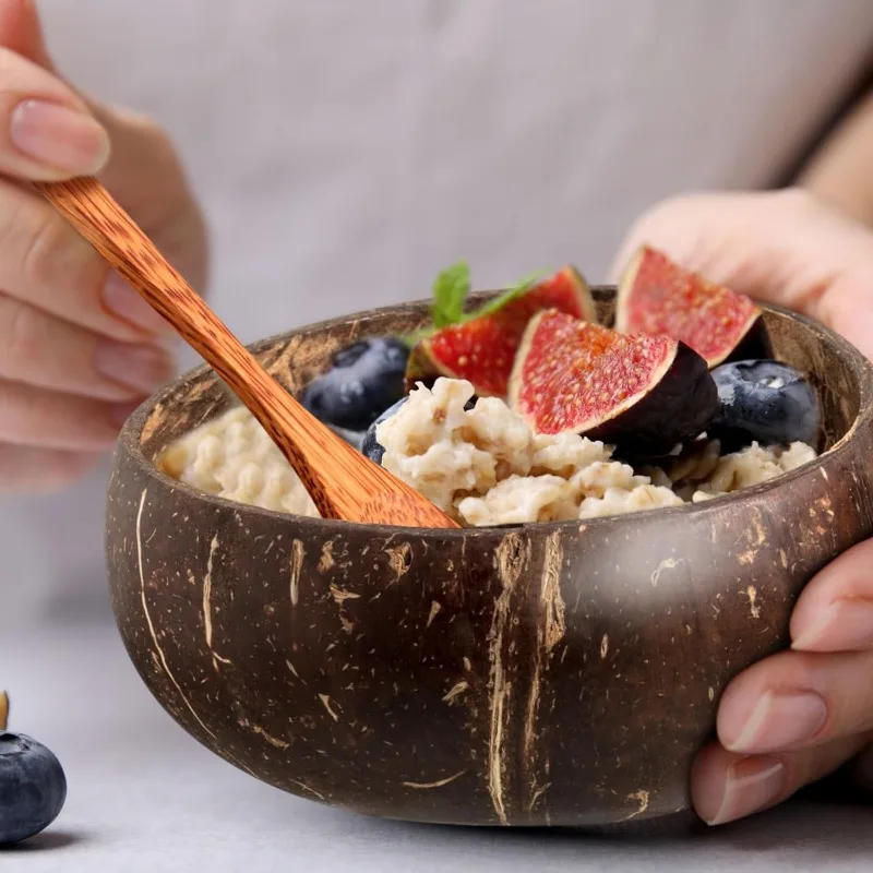 Description Picture 4 of item12-15cm Natural Coconut Bowl Dinner Set Fruit Salad Dessert Wooden Container Utensils Natural Coconut Bowls Kitchen Dinnerware