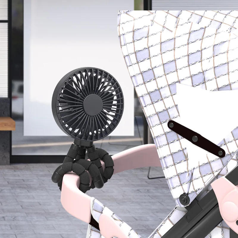 Description Picture 6 of itemHandheld Baby Stroller Fan Flexible Tripod Fan for Car Seat Crib Stroller USB Rechargeable Mini Desk Fans with 3 Speeds & Lights