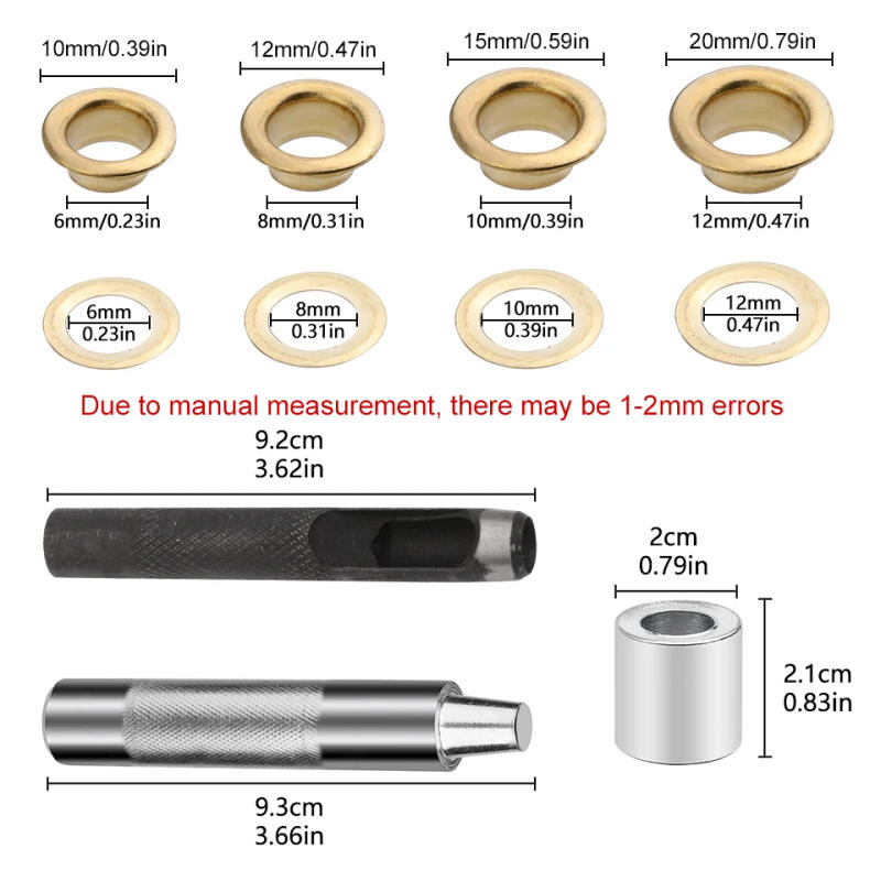 Description Picture 3 of itemTLKKUE 100Set  Brass Eyelet Kit Scrapbook Grommet Eyelets Hole Metal Button Press Puncher Tool And Leather Punching Working Tool