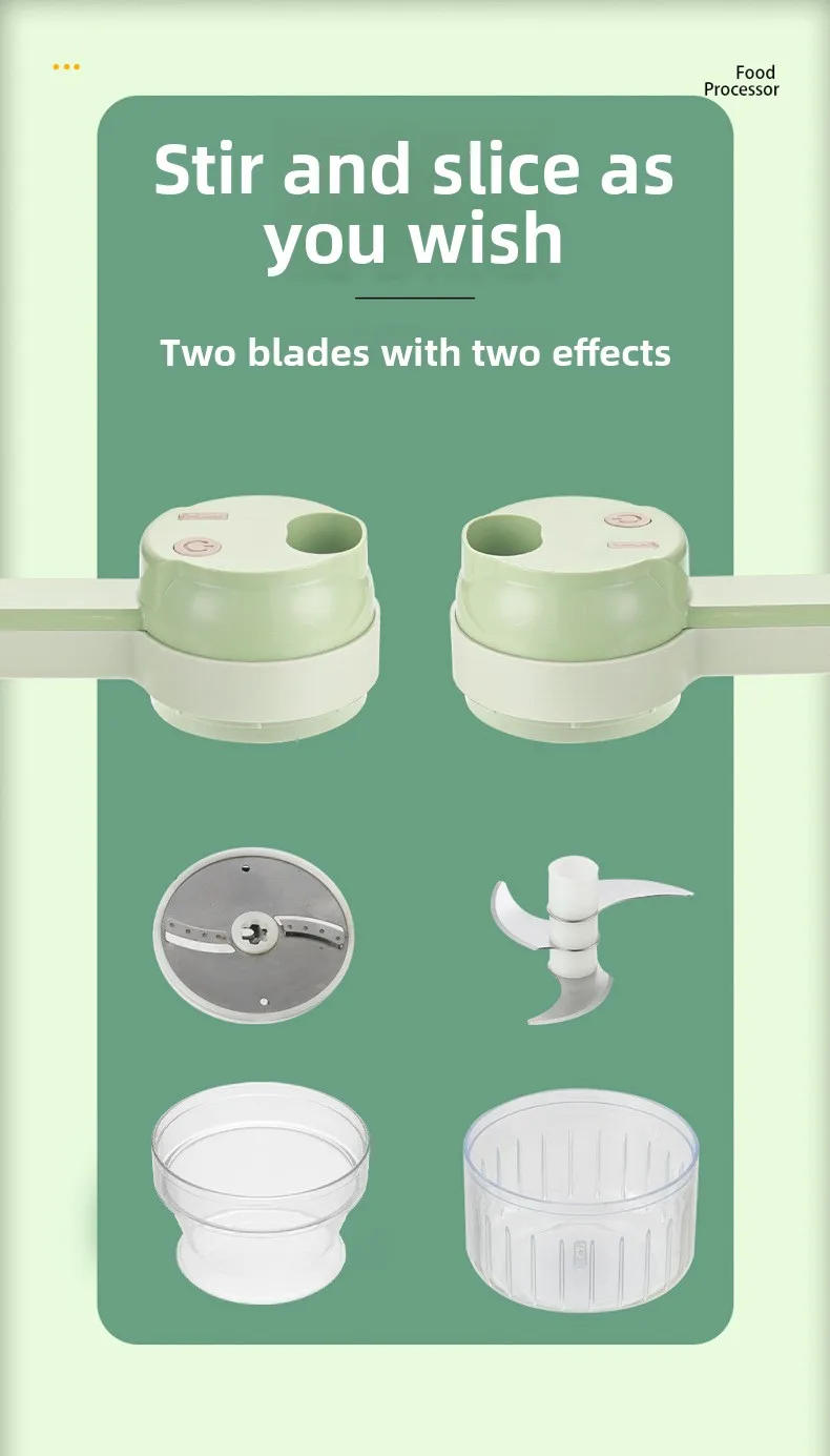 Description Picture 5 of item4 In 1 Wireless Vegetable Slicer Electric Handheld Food Chopper Garlic Masher Cutter USB Slice Meat Grinder Machine